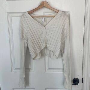 ABOUND Long Sleeve Ribbed Crop top Cardigan Beige Oatmeal ~ large
